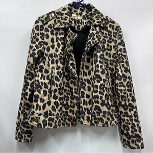 Easel faux suede Leopard Print M Jacket w/pockets motorcycle boxy full zip